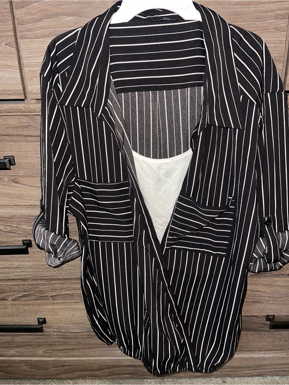 Zenobia Black & white striped - collared- Blouse